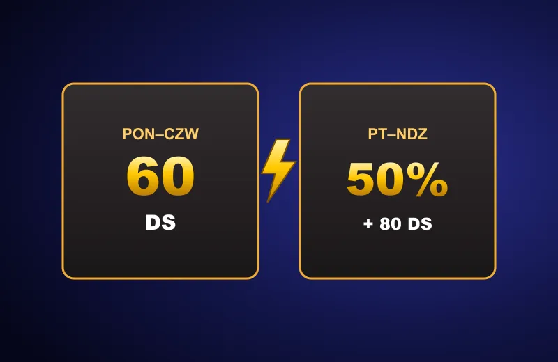 Bonusy kasyno Cazeus Dwie karty bonusów: 60 DS pon–czw i 50% + 80 DS w weekend w kasyno Cazeus